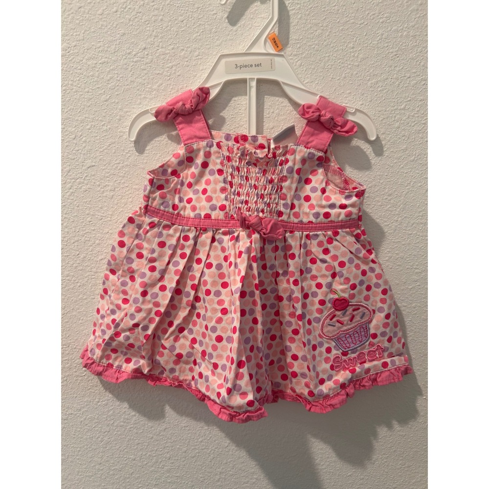 Okie Dokie Baby Girl Polka Dot Cupcake Dress and Diaper Cover Set Pink Newborn